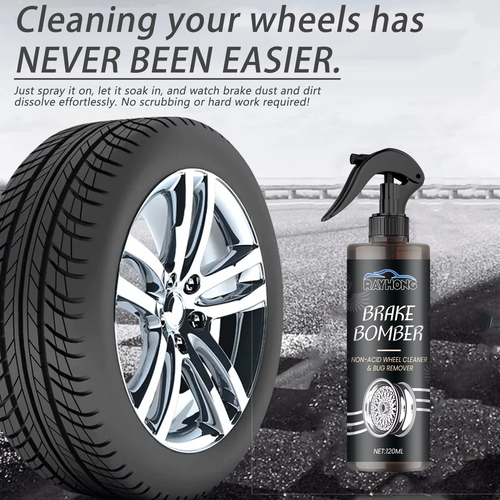 Car Wheel Cleaner Alloy Rim Cleaner Spray Remove Brake Dust Rust & Stains No Scratch Formula Polish Protect for All Wheels 120Ml