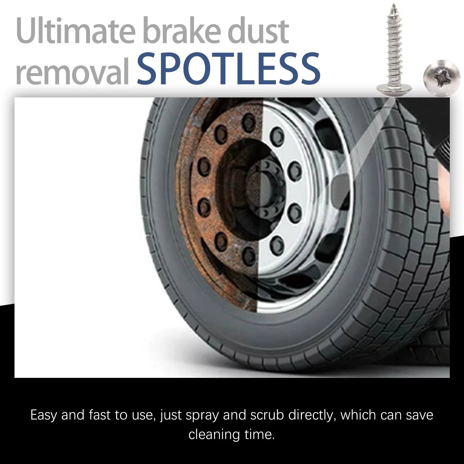 Car Wheel Cleaner Alloy Rim Cleaner Spray Remove Brake Dust Rust & Stains No Scratch Formula Polish Protect for All Wheels 120Ml